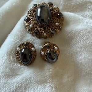 Vintage 1950’s West Germany brooch, and clip on earrings
